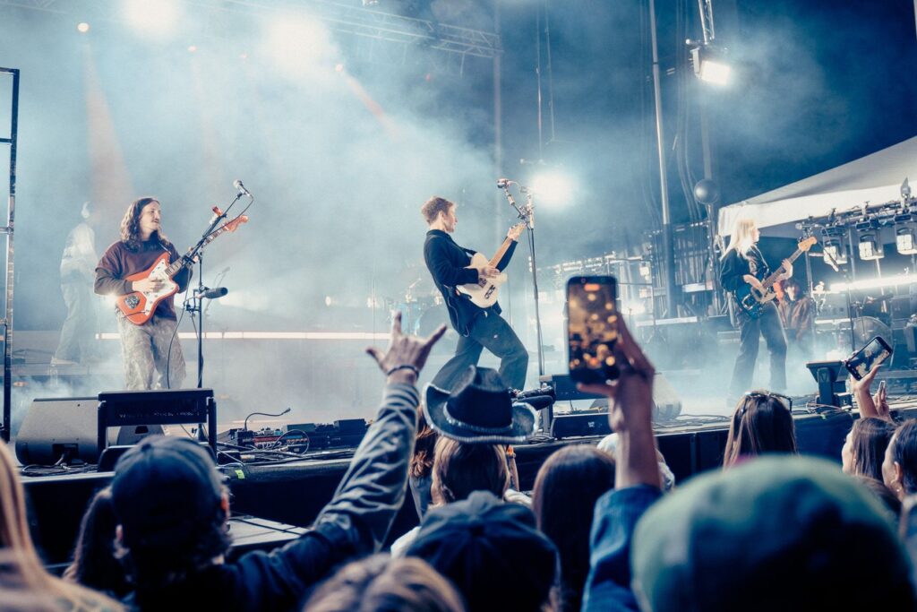 Band performing on the main outdoor stage at Treefort Music Festival, Boise